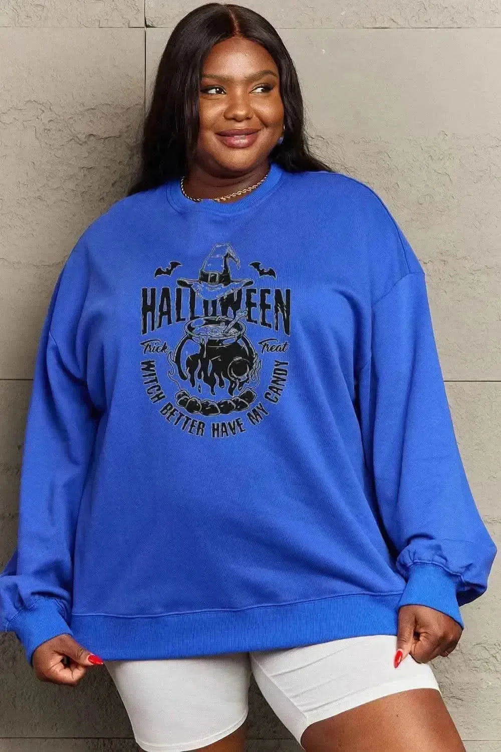 Simply Love Full Size Graphic Round Neck Sweatshirt - Bad Moms Club
