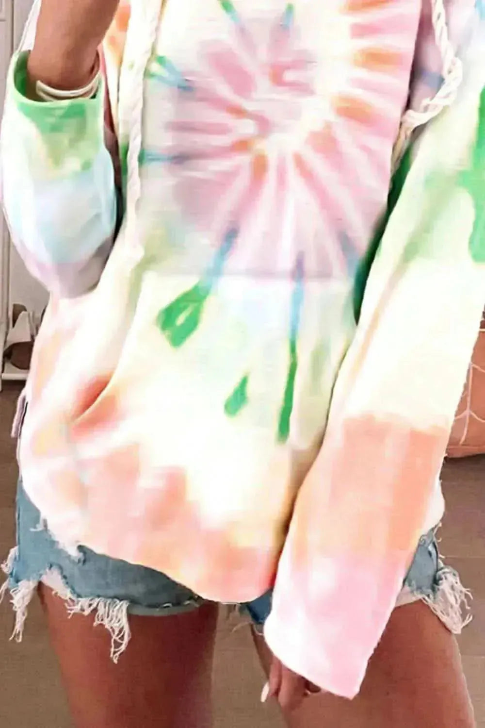 Drawstring Tie-Dye Long Sleeve Hoodie - Bad Moms Club