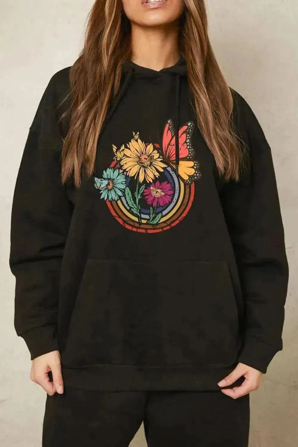 Simply Love Simply Love Full Size Butterfly and Flower Graphic Hoodie - Bad Moms Club
