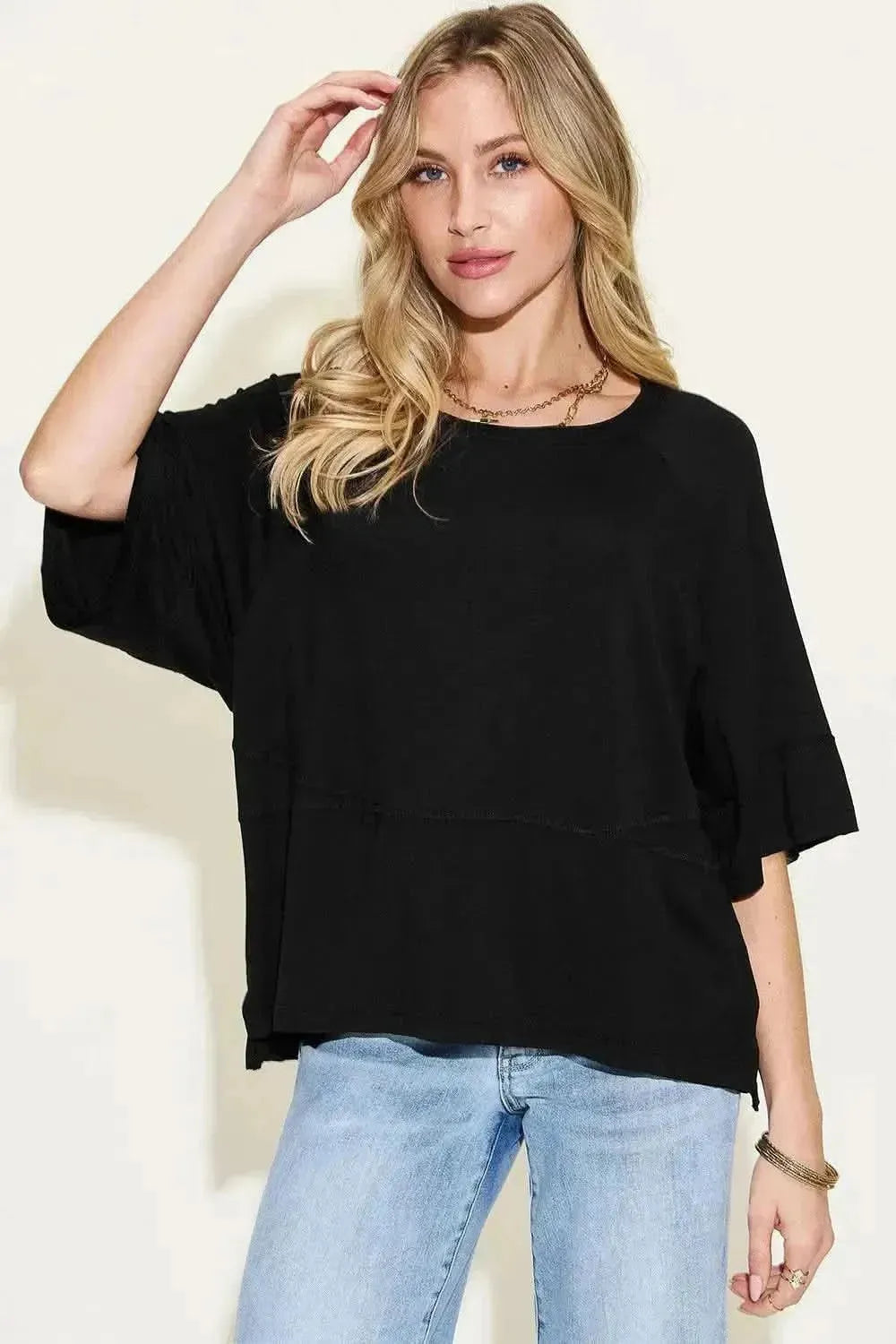 Basic Bae Full Size Bamboo Round Neck Exposed Seam T-Shirt - Bad Moms Club