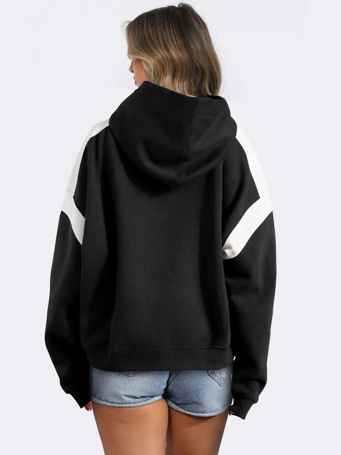 Contrast Dropped Shoulder Long Sleeve Hoodie - Bad Moms Club