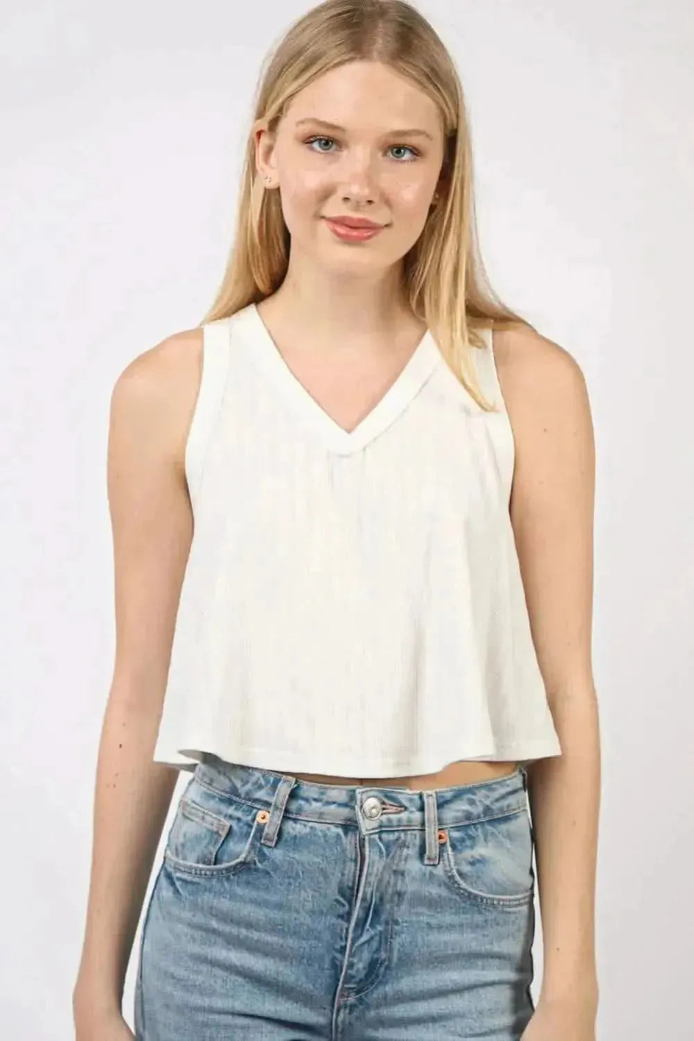 VERY J V-Neck Knit Swing Cropped Tank - Bad Moms Club