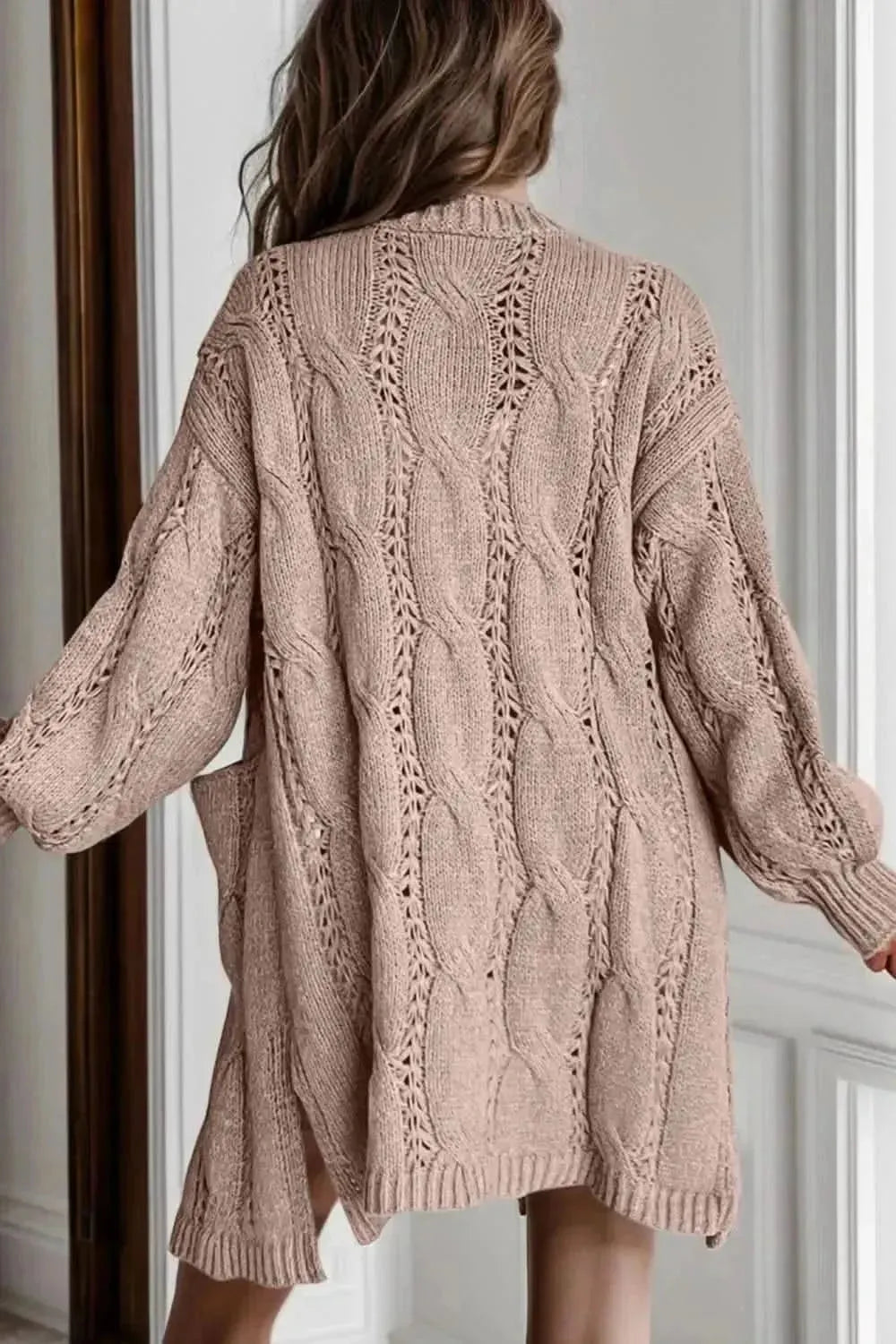 Cable-Knit Dropped Shoulder Slit Cardigan - Bad Moms Club