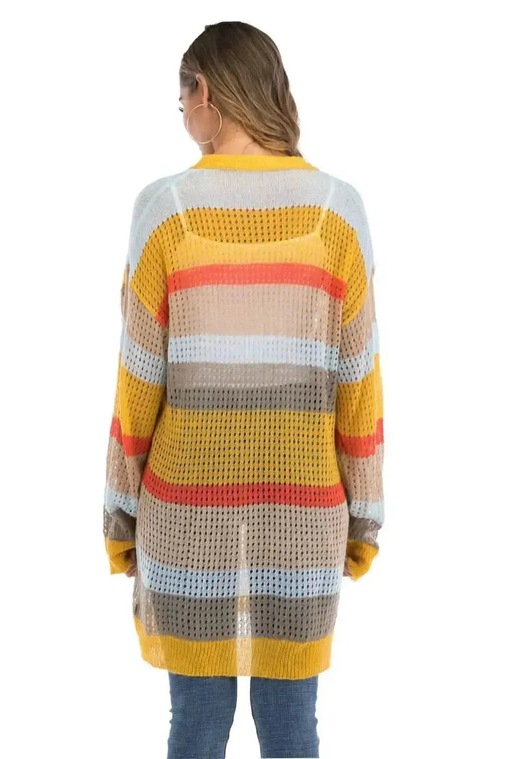 Color Block Openwork Long Sleeve Cardigan - Bad Moms Club