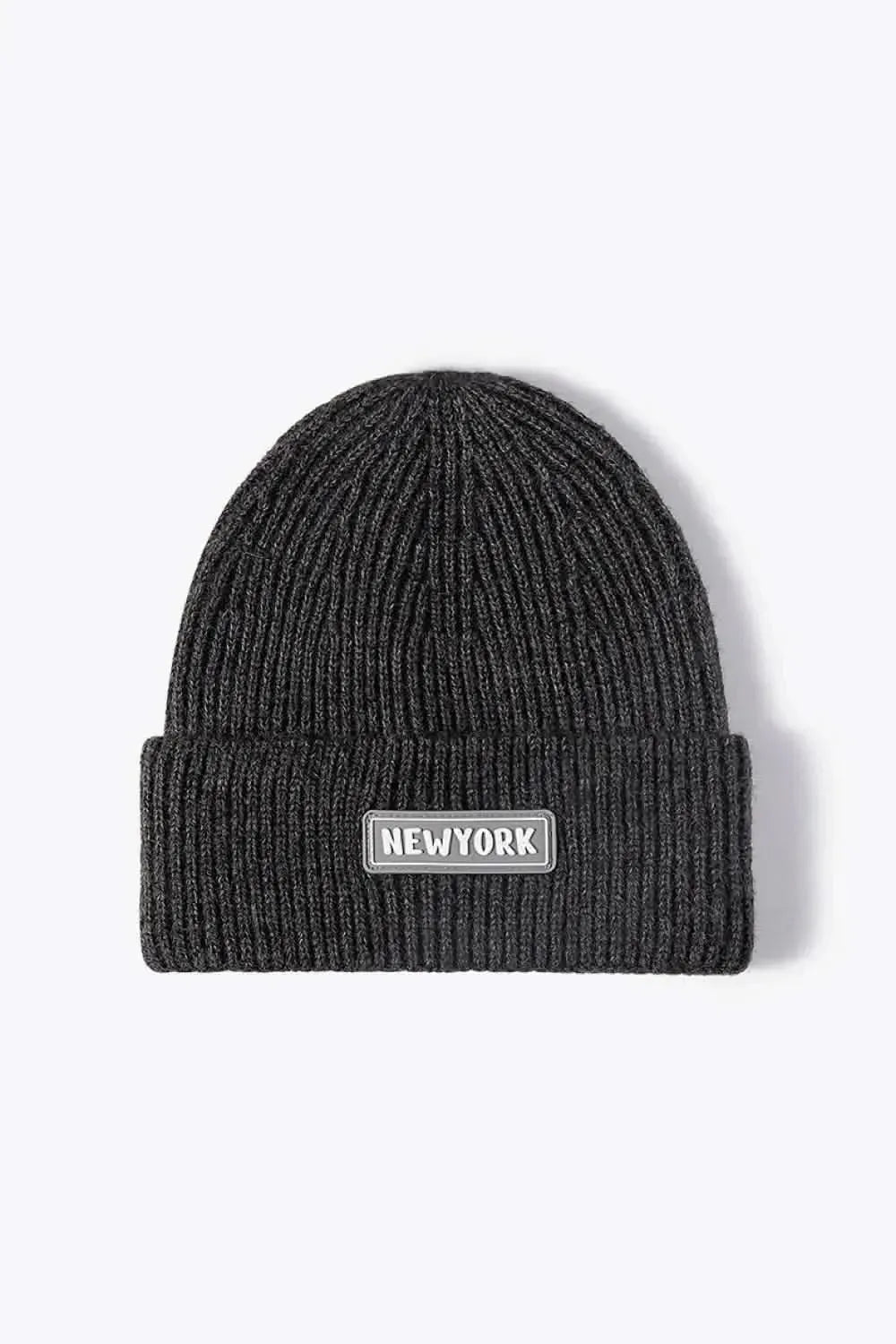 NEWYORK Patch Rib-Knit Cuffed Beanie - Bad Moms Club
