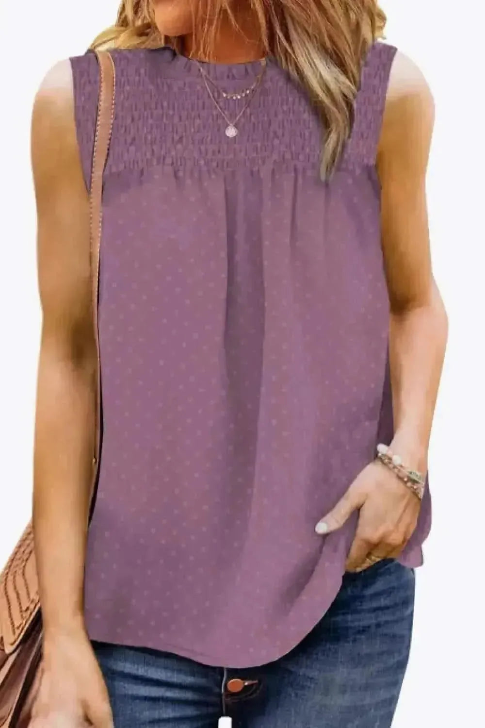 Smocked Tie Back Frill Trim Tank - Bad Moms Club