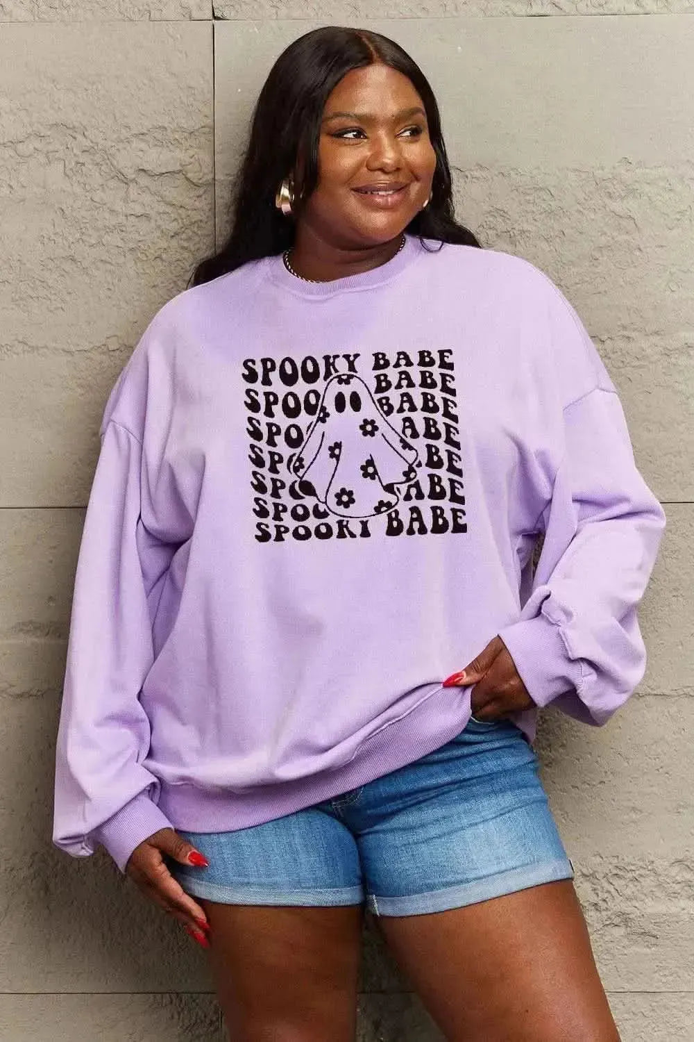 Simply Love Full Size SPOOKY BABE Graphic Sweatshirt - Bad Moms Club