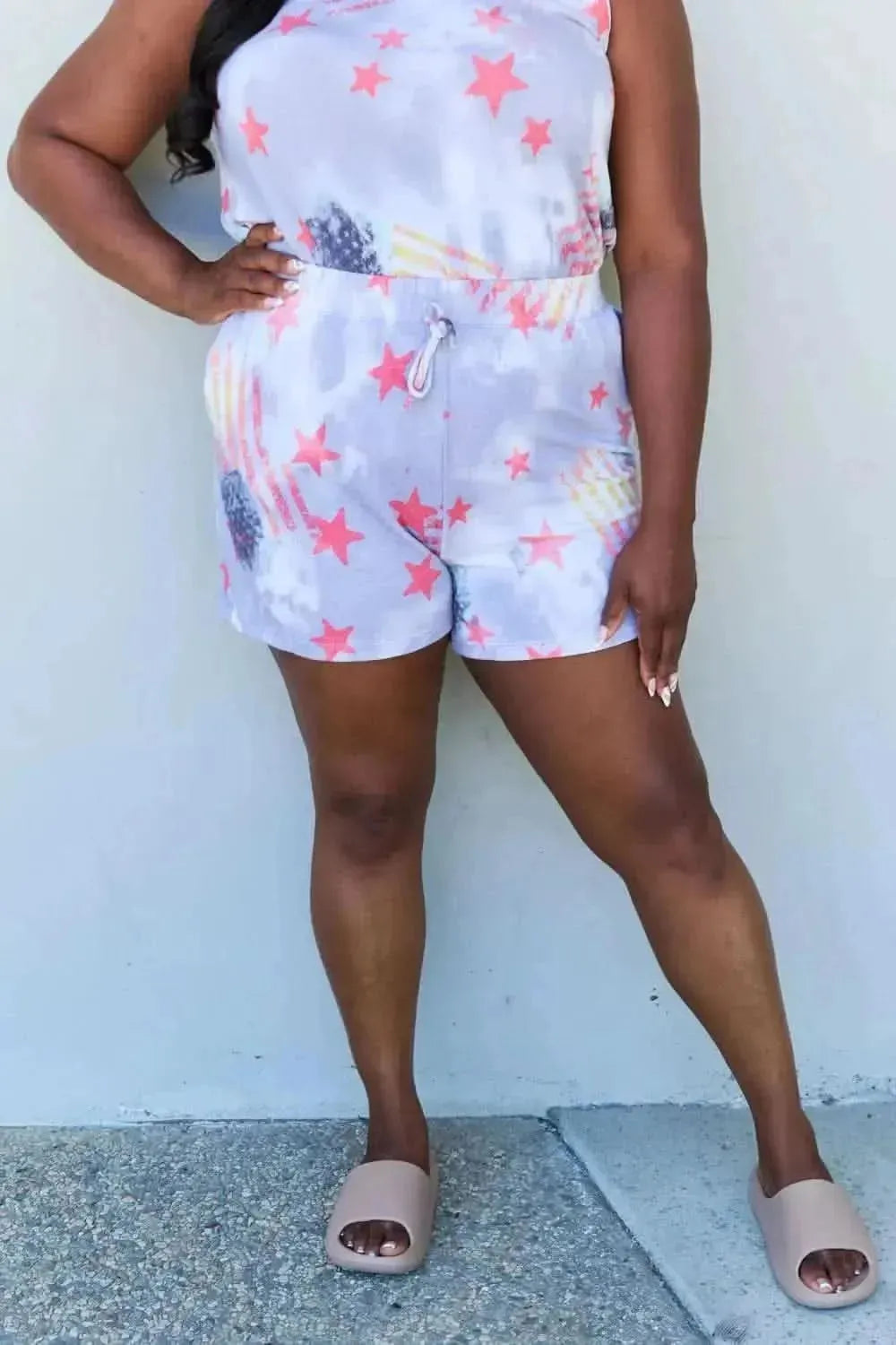 ODDI Full Size Tie-Dye Star Printed Loungewear Set - Bad Moms Club