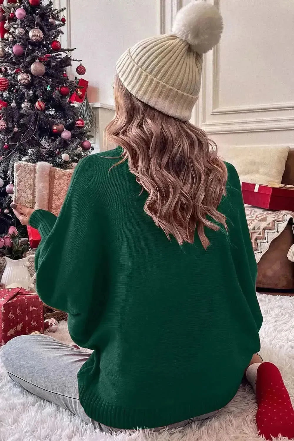 Double Take Full Size Merry Christmas Turtleneck Long Sleeve Sweater - Bad Moms Club