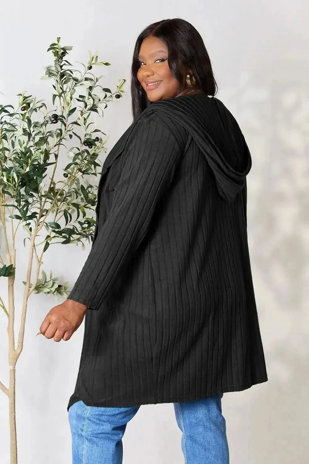 Basic Bae Full Size Hooded Sweater Cardigan - Bad Moms Club