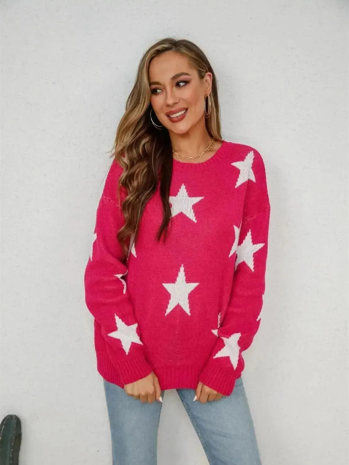 Angel Wings Star Round Neck Dropped Shoulder Sweater - Bad Moms Club