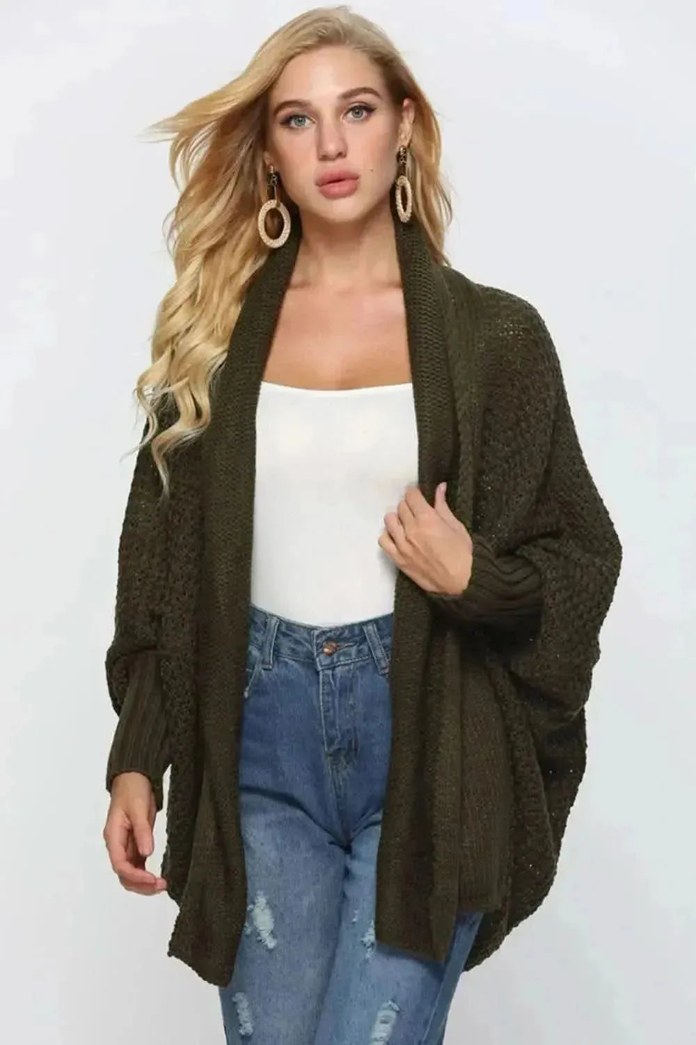Open Front Dolman Sleeve Longline Cardigan - Bad Moms Club