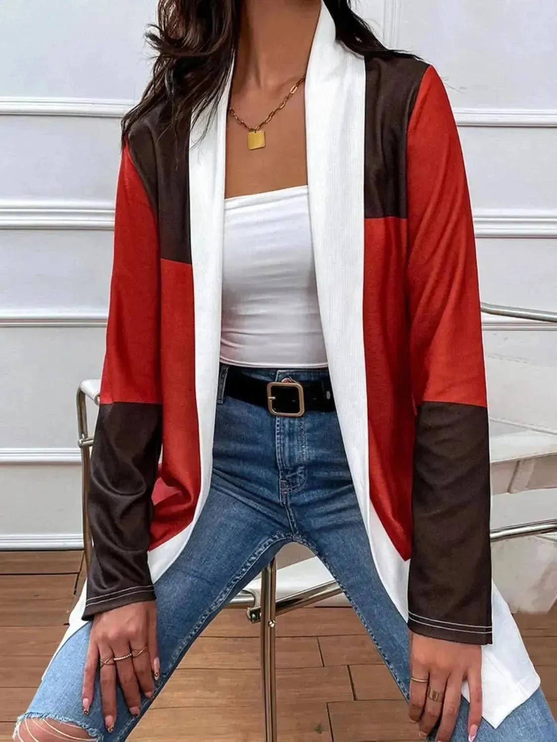 Color Block Open Front Cardigan - Bad Moms Club