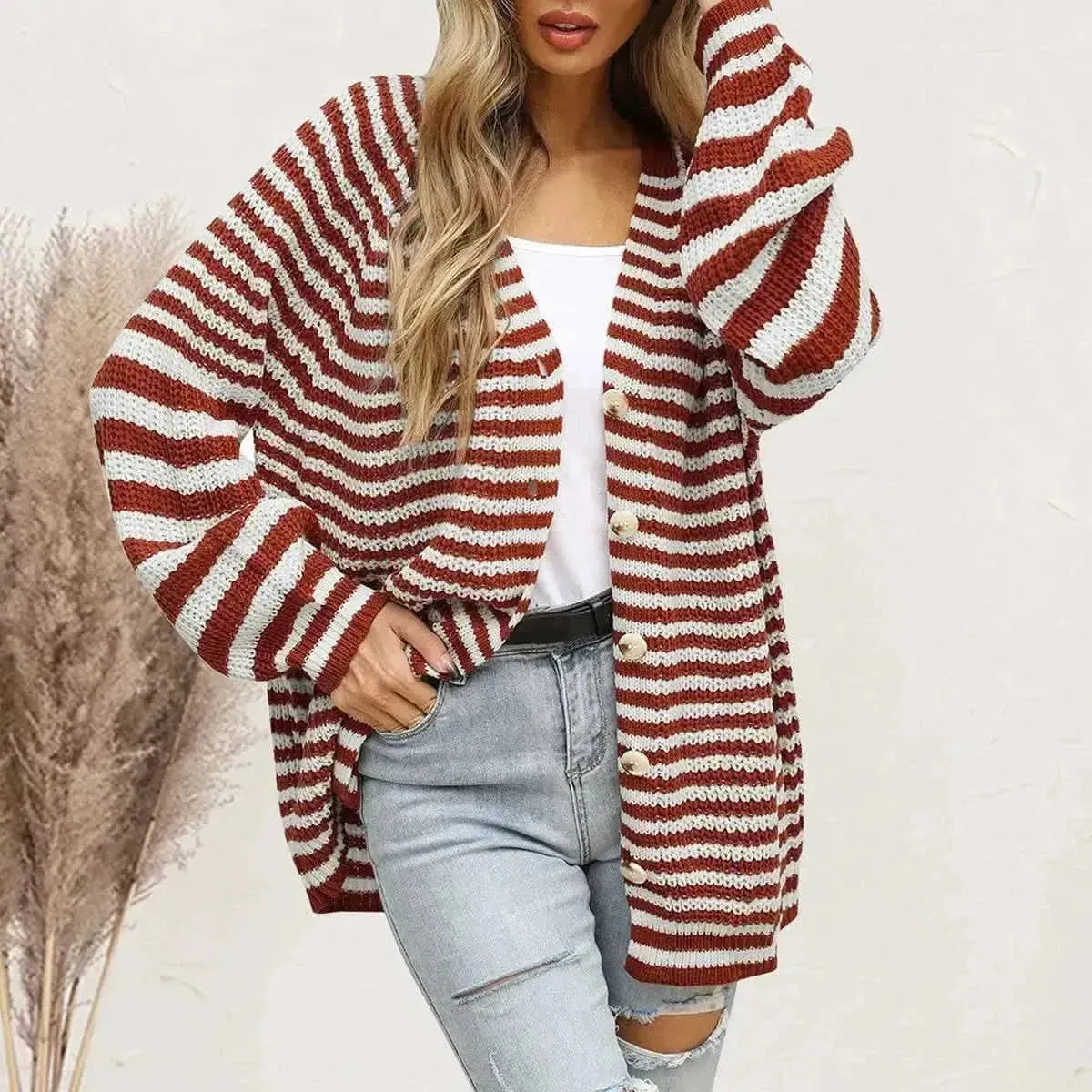Striped Button Down Long Sleeve Cardigan - Bad Moms Club