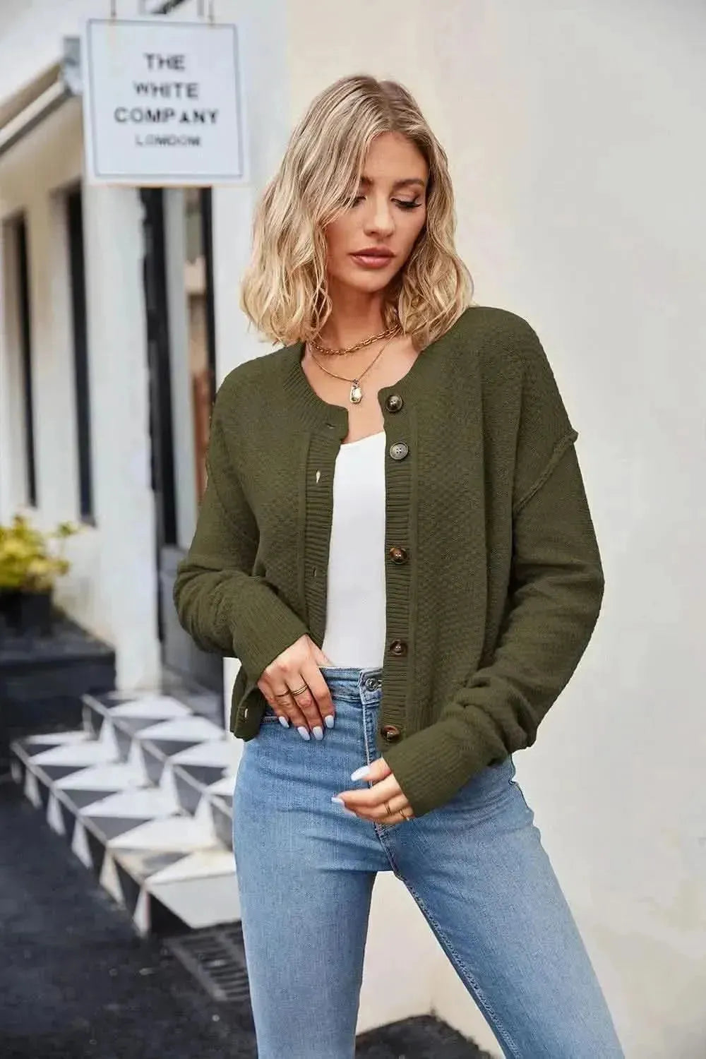 Button Down Exposed Seam Cardigan - Bad Moms Club