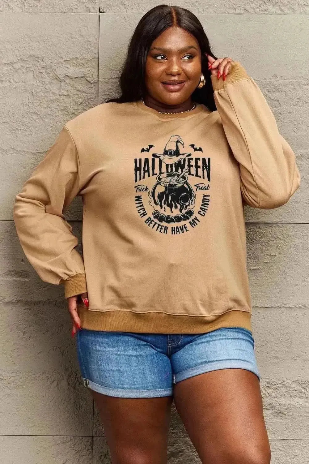 Simply Love Full Size Graphic Round Neck Sweatshirt - Bad Moms Club