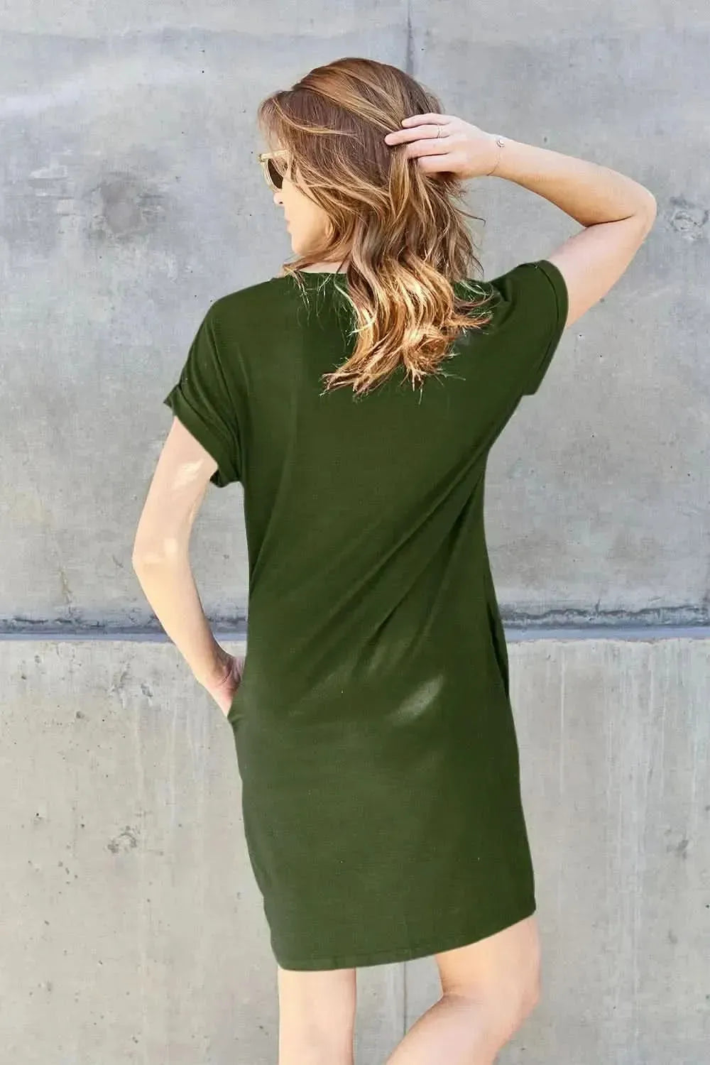 Basic Bae Full Size Round Neck Short Sleeve Dress with Pockets - Bad Moms Club