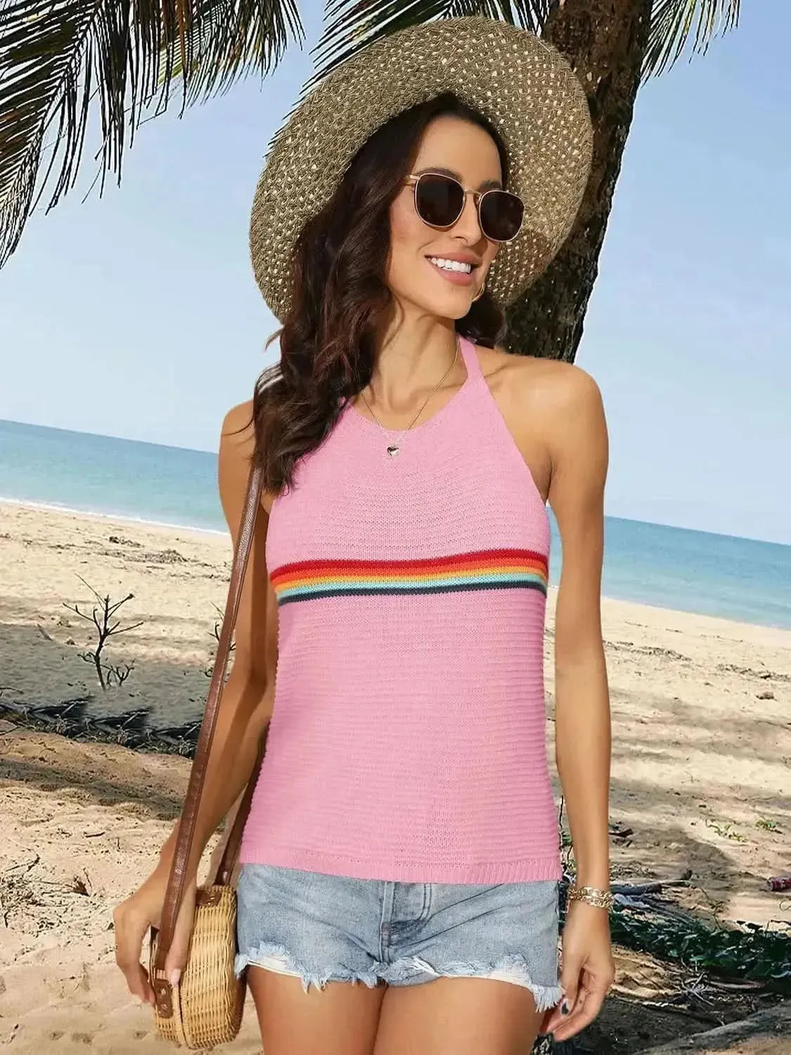 Tied Contrast Halter Neck Tank - Bad Moms Club