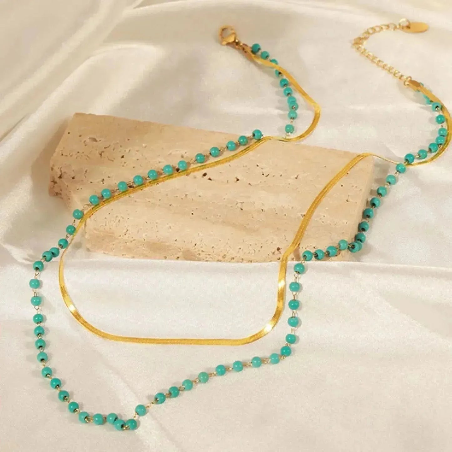 Turquoise Titanium Steel Double-Layered Necklace - Bad Moms Club