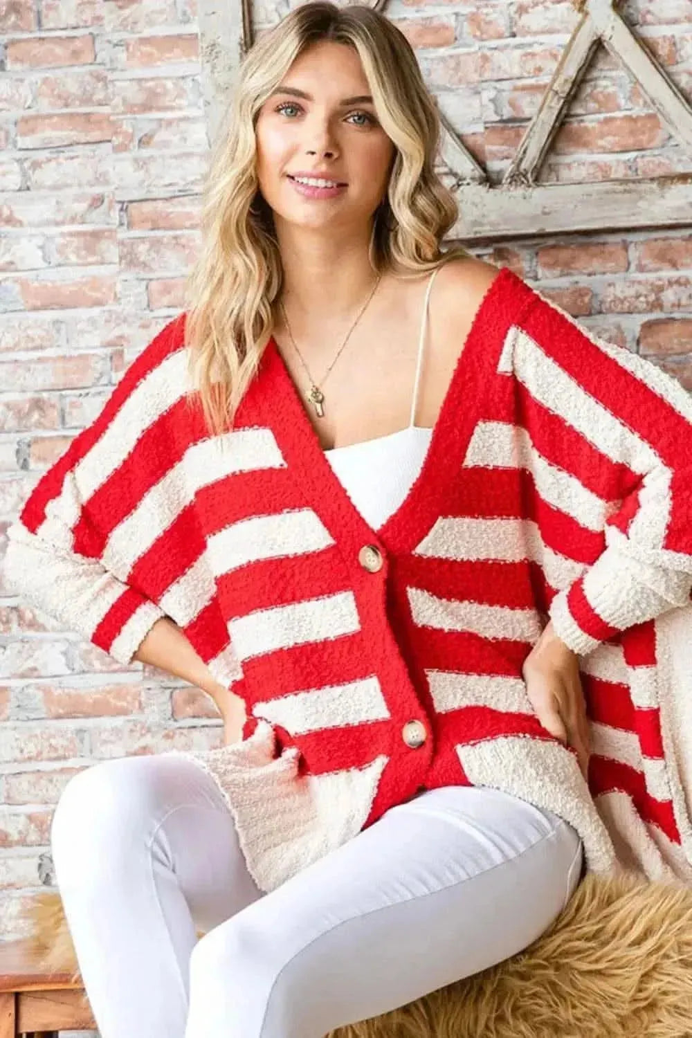 First Love Textured Striped Button Down Cardigan - Bad Moms Club