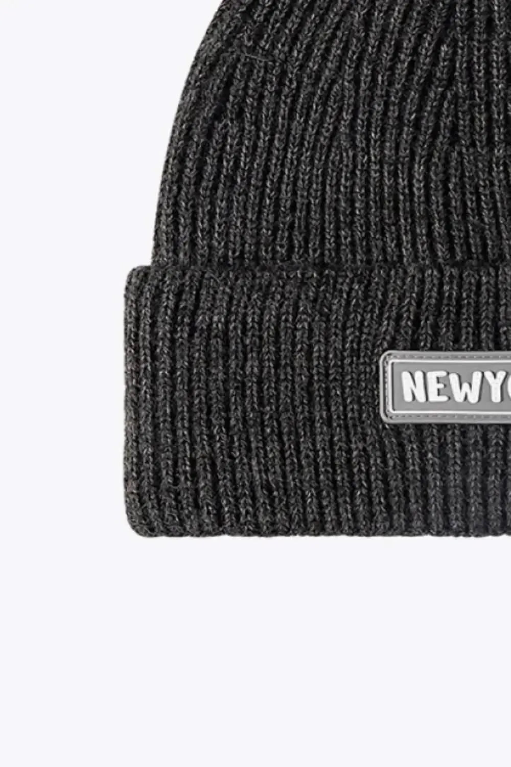 NEWYORK Patch Rib-Knit Cuffed Beanie - Bad Moms Club