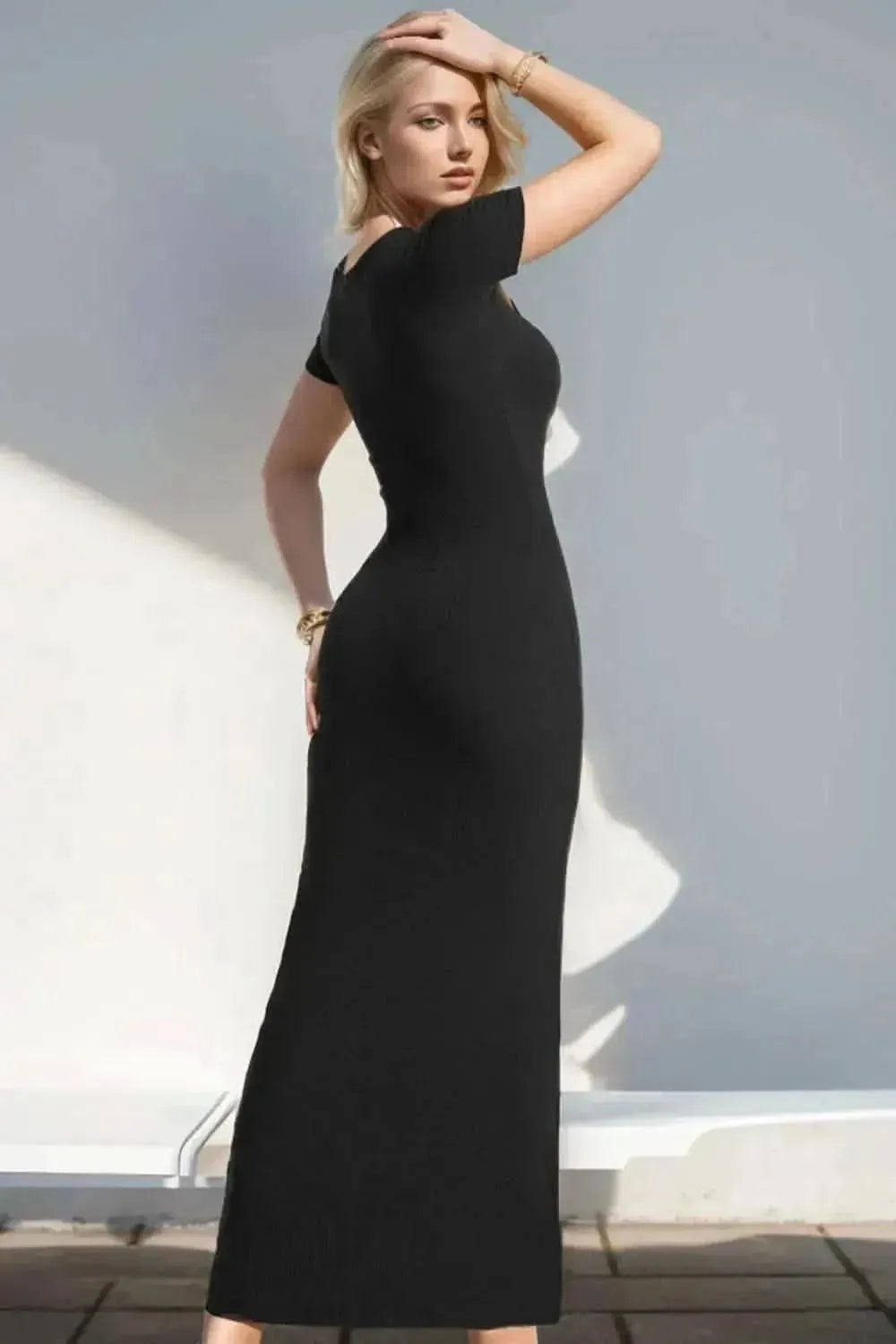 Basic Bae Built-In Shapewear Square Neck Short Sleeve Maxi Dress - Bad Moms Club