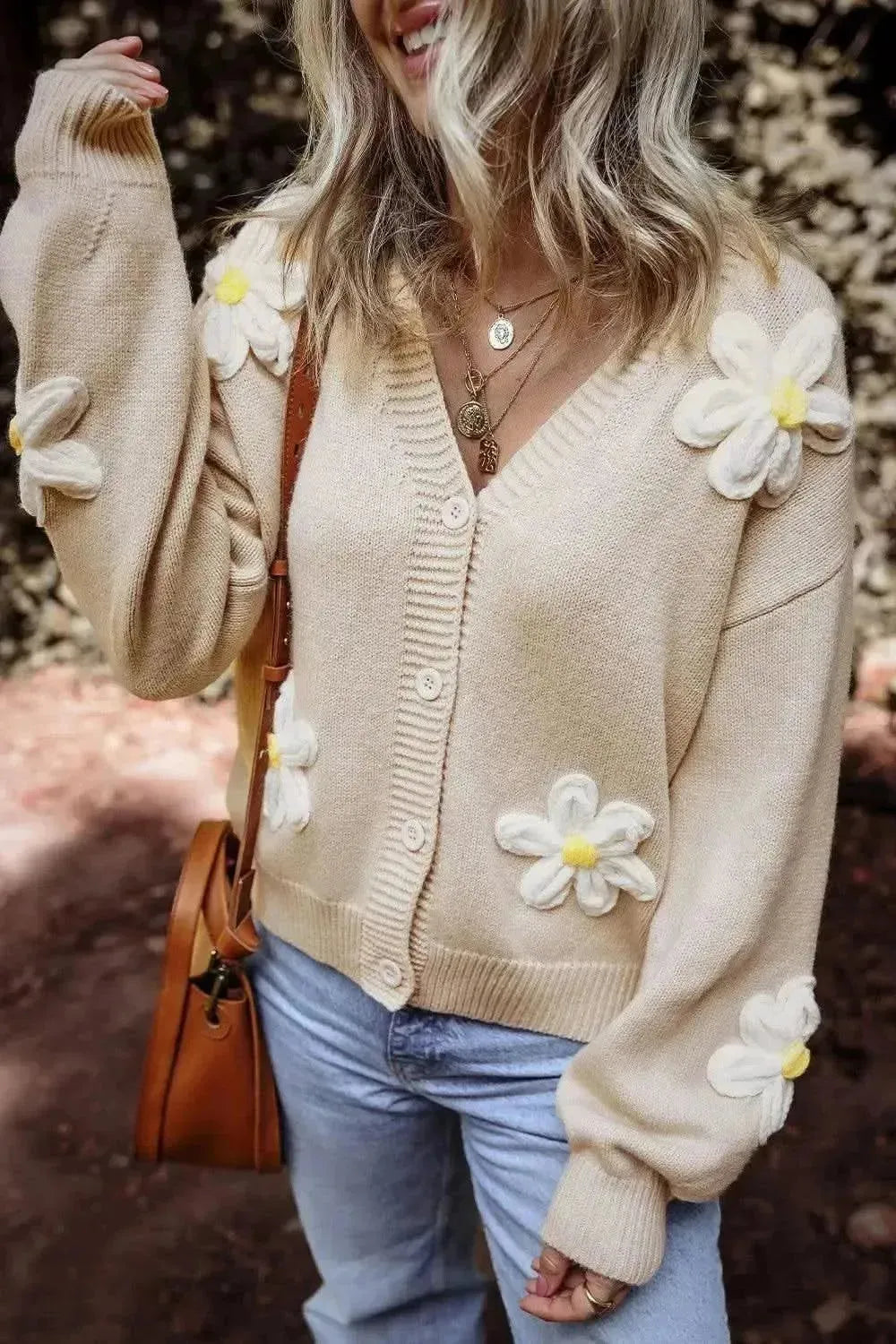 Flower Dropped Shoulder Long Sleeve Cardigan - Bad Moms Club