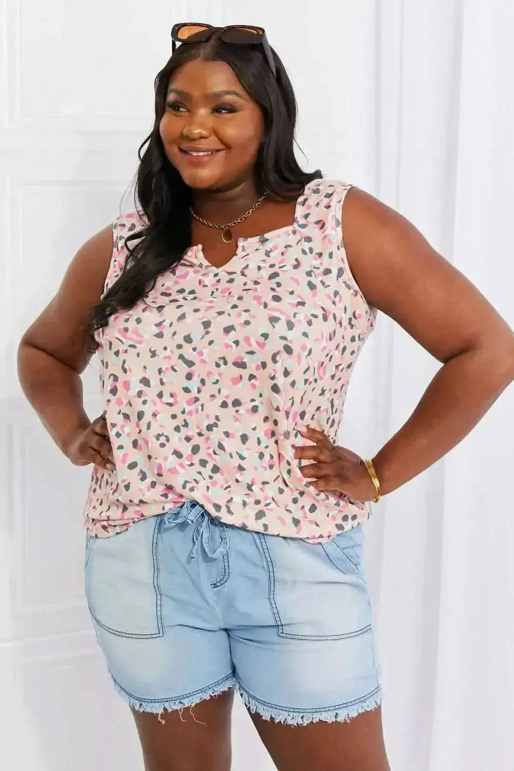 Heimish Full Size Printed Sleeveless Top - Bad Moms Club
