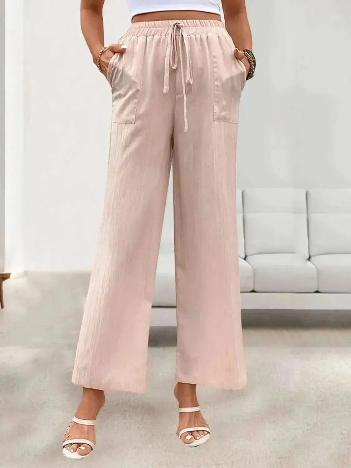 Perfee Tied Wide Leg Pants with Pockets - Bad Moms Club
