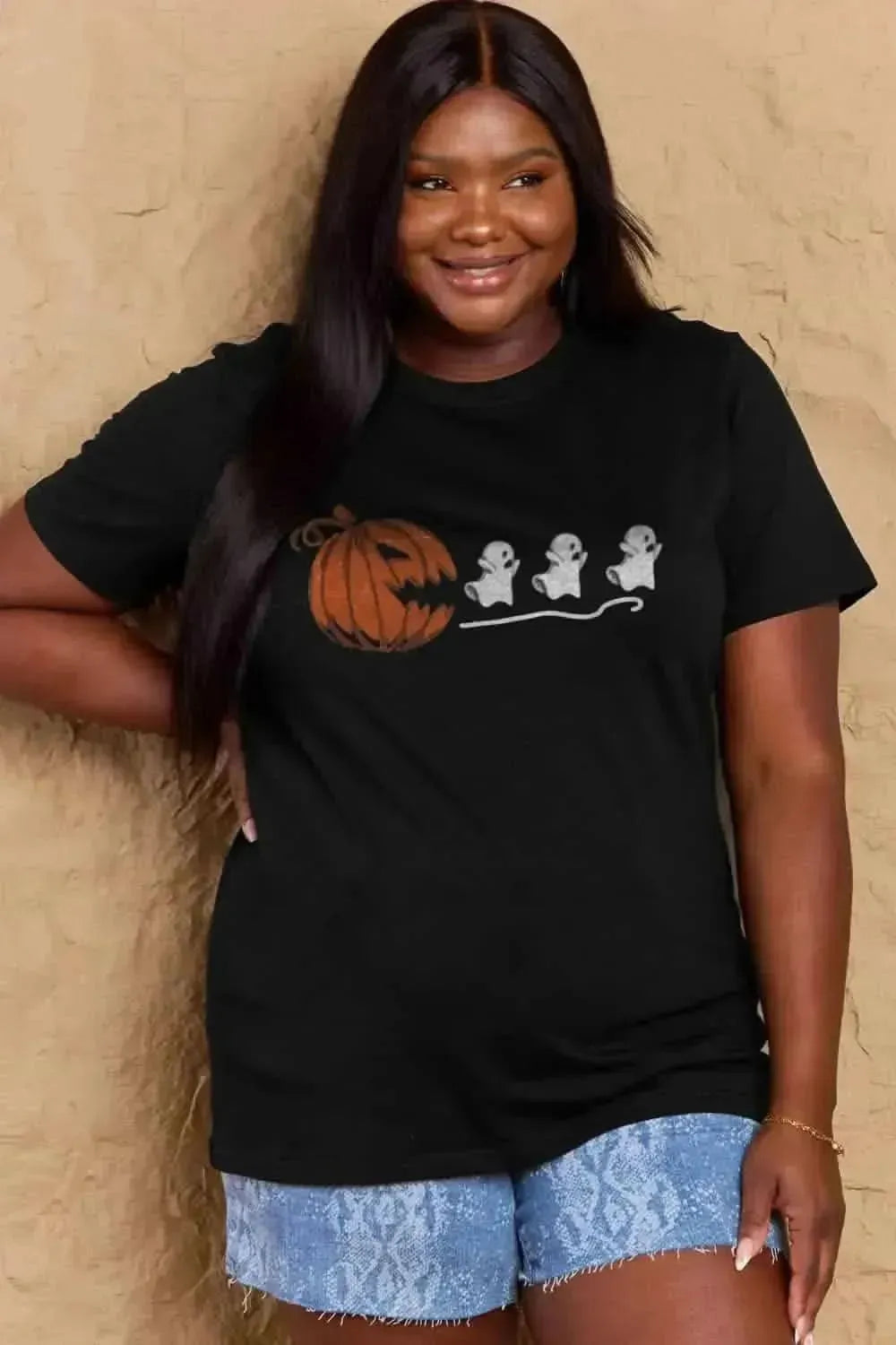 Simply Love Full Size Jack-O'-Lantern Graphic Cotton T-Shirt - Bad Moms Club