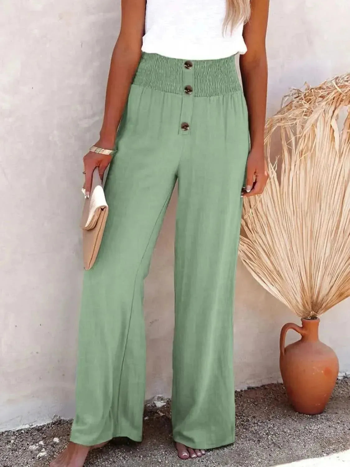 Full Size Decorative Button High Waist Pants - Bad Moms Club