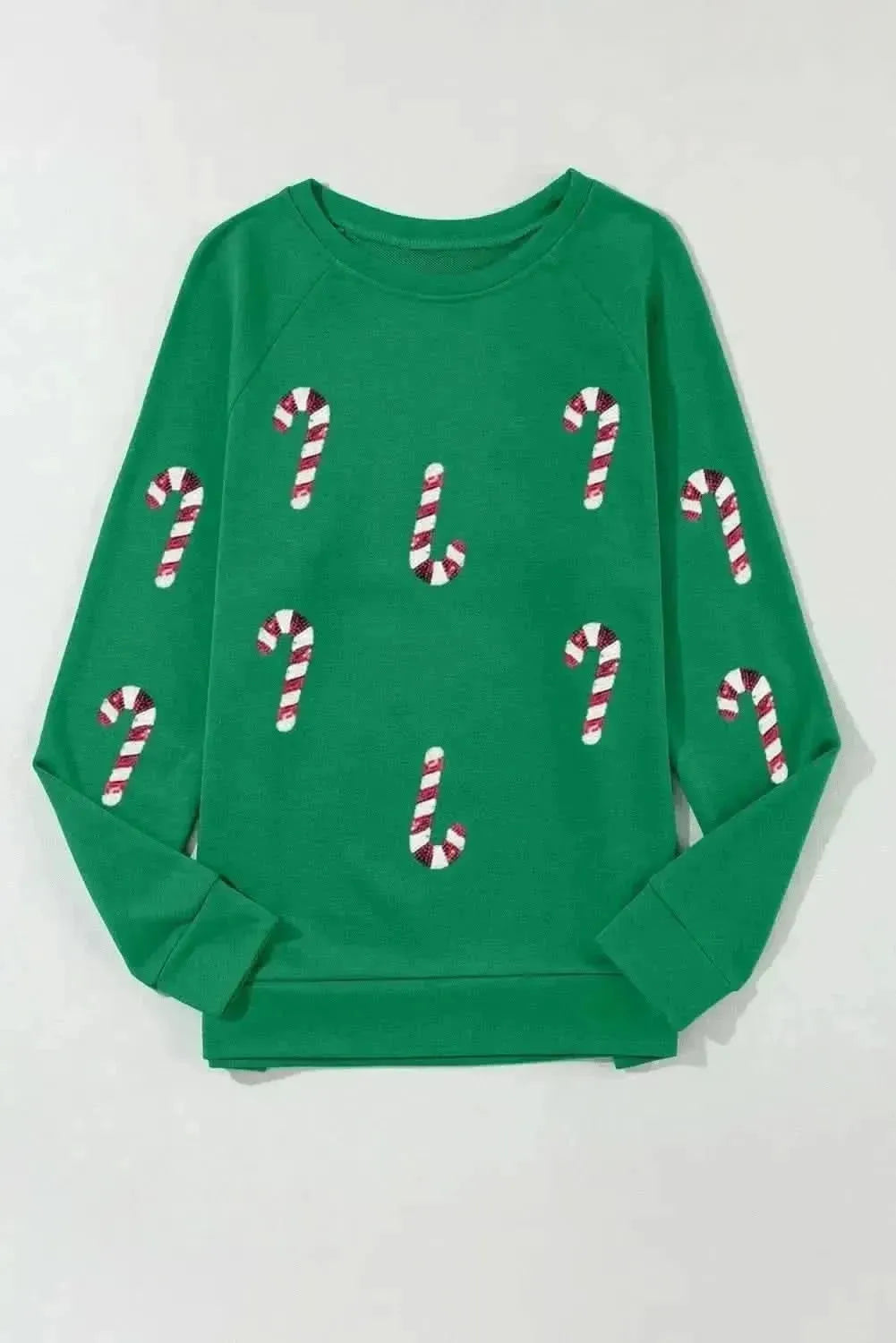 Candy Cane Round Neck Long Sleeve Sweatshirt - Bad Moms Club
