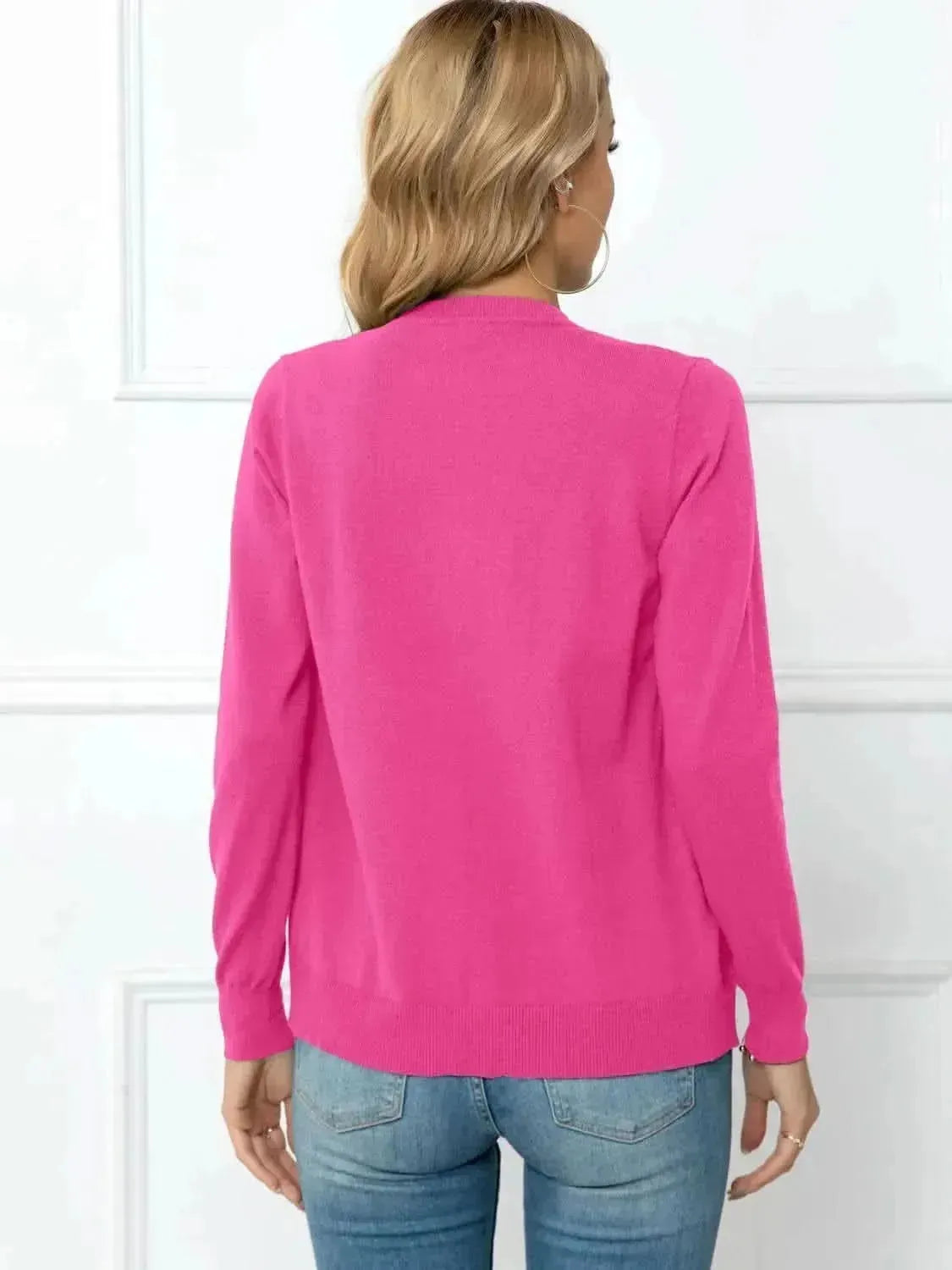 Button Down Round Neck Cardigan - Bad Moms Club
