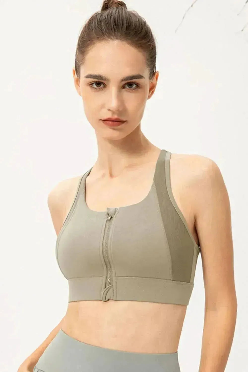 Zip-Up Round Neck Sports Bra - Bad Moms Club