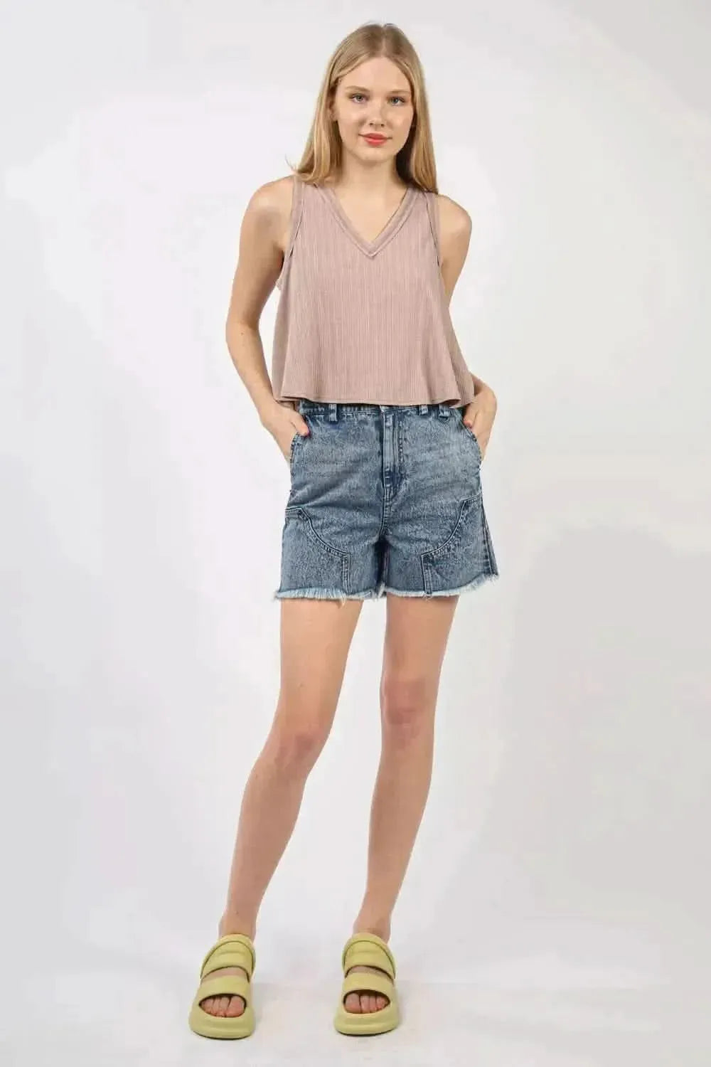 VERY J V-Neck Knit Swing Cropped Tank - Bad Moms Club