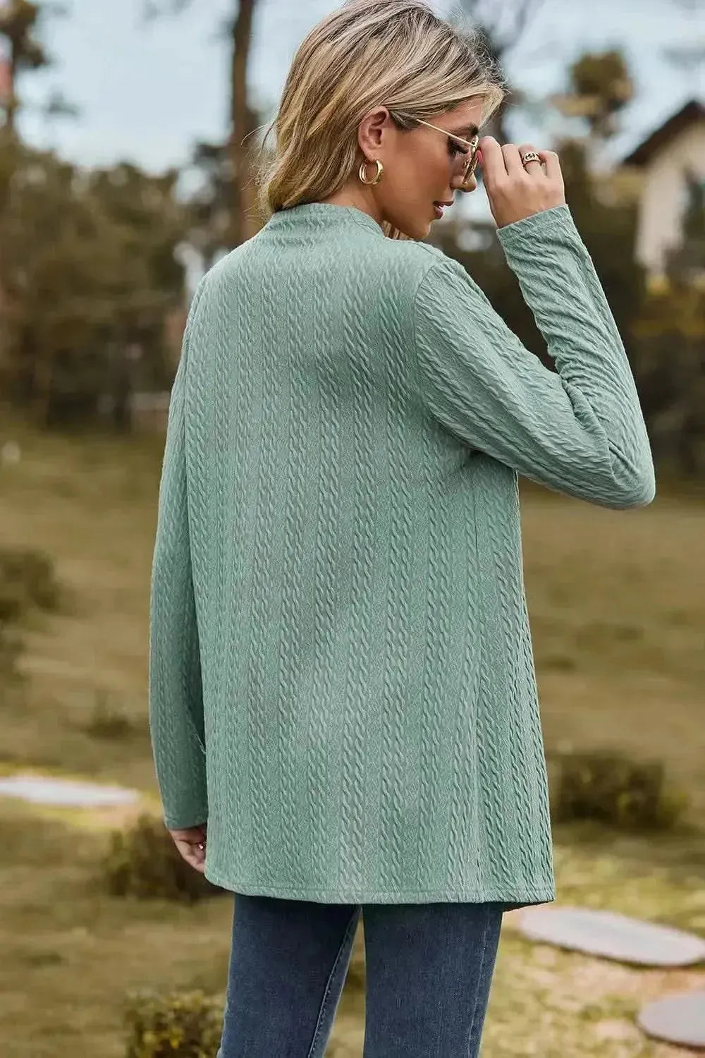 Textured Open Front Long Sleeve Cardigan - Bad Moms Club