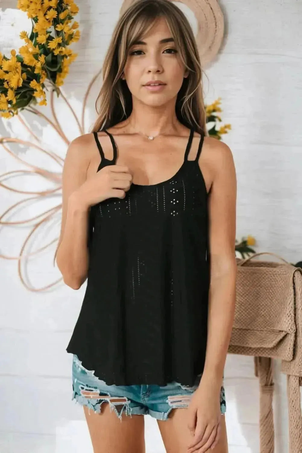 Eyelet Scoop Neck Cami - Bad Moms Club