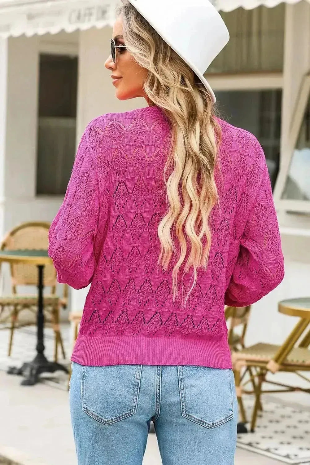 Openwork V-Neck Cardigan - Bad Moms Club