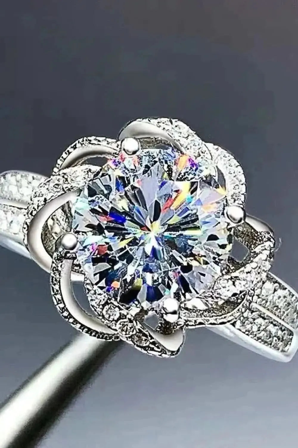 2 Carat Moissanite Floral Platinum-Plated Ring - Bad Moms Club