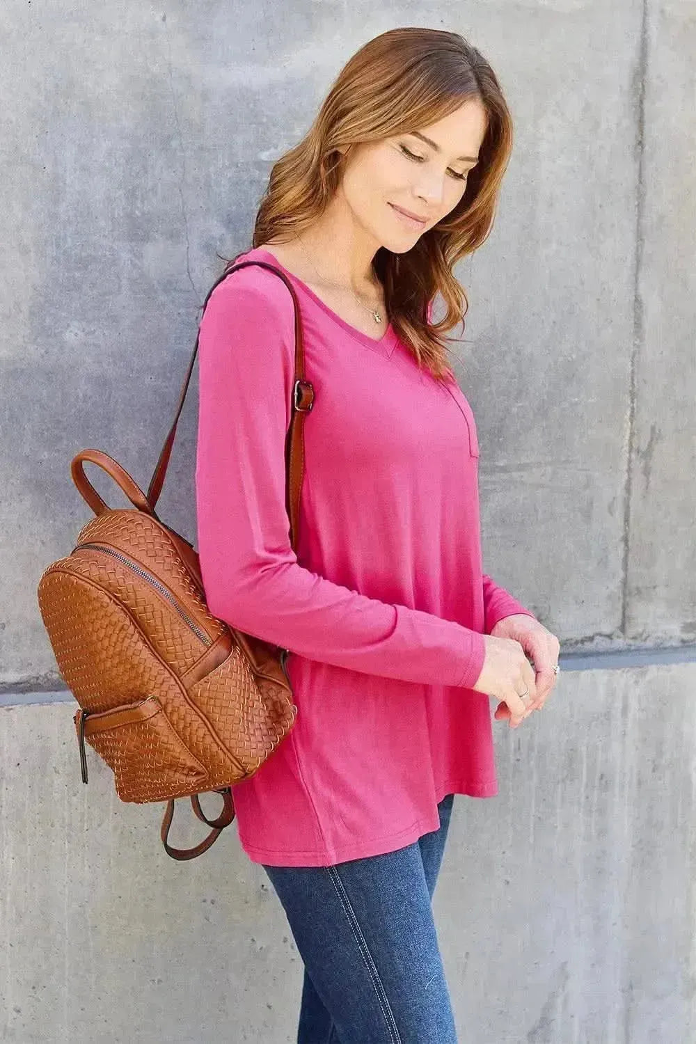 Basic Bae Full Size V-Neck Long Sleeve Top - Bad Moms Club