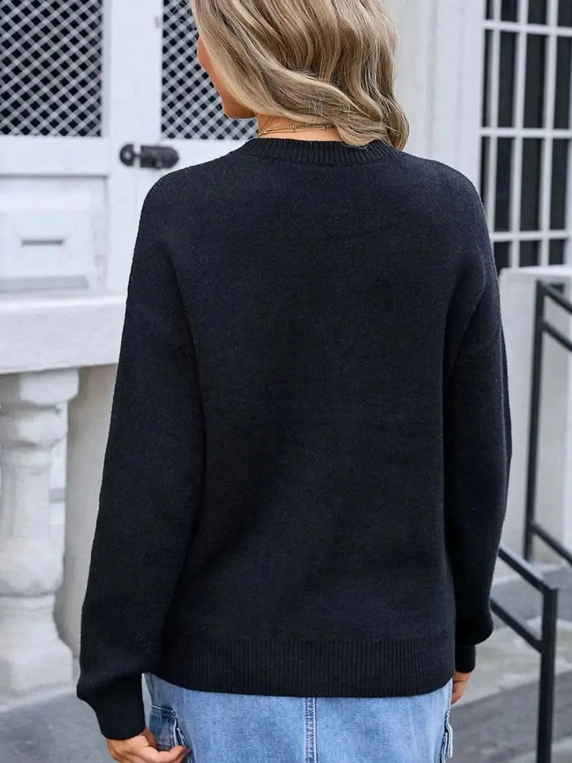 Angel Wings Bow Graphic Round Neck Long Sleeve Sweater - Bad Moms Club