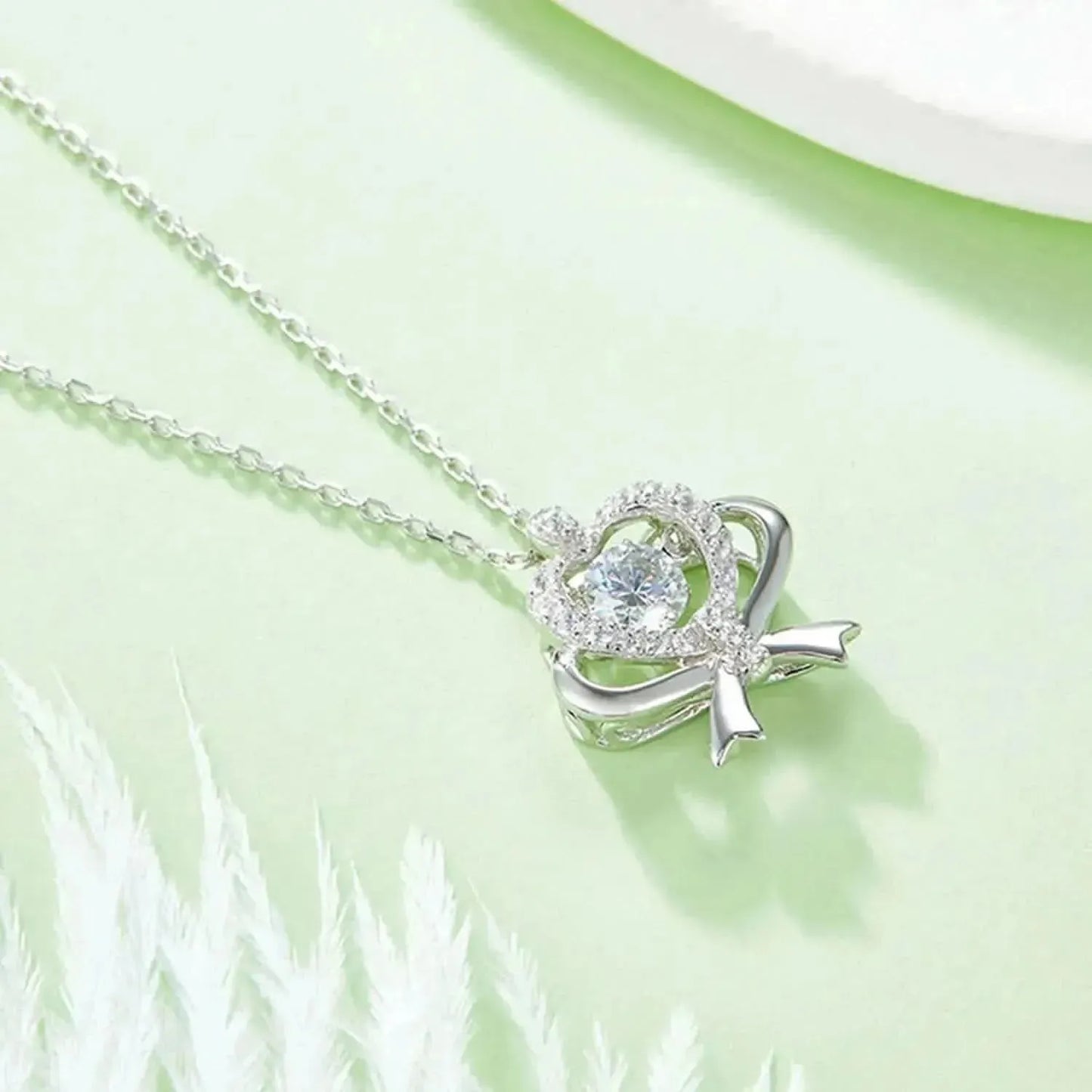 Moissanite 925 Sterling Silver Bow & Heart Necklace - Bad Moms Club