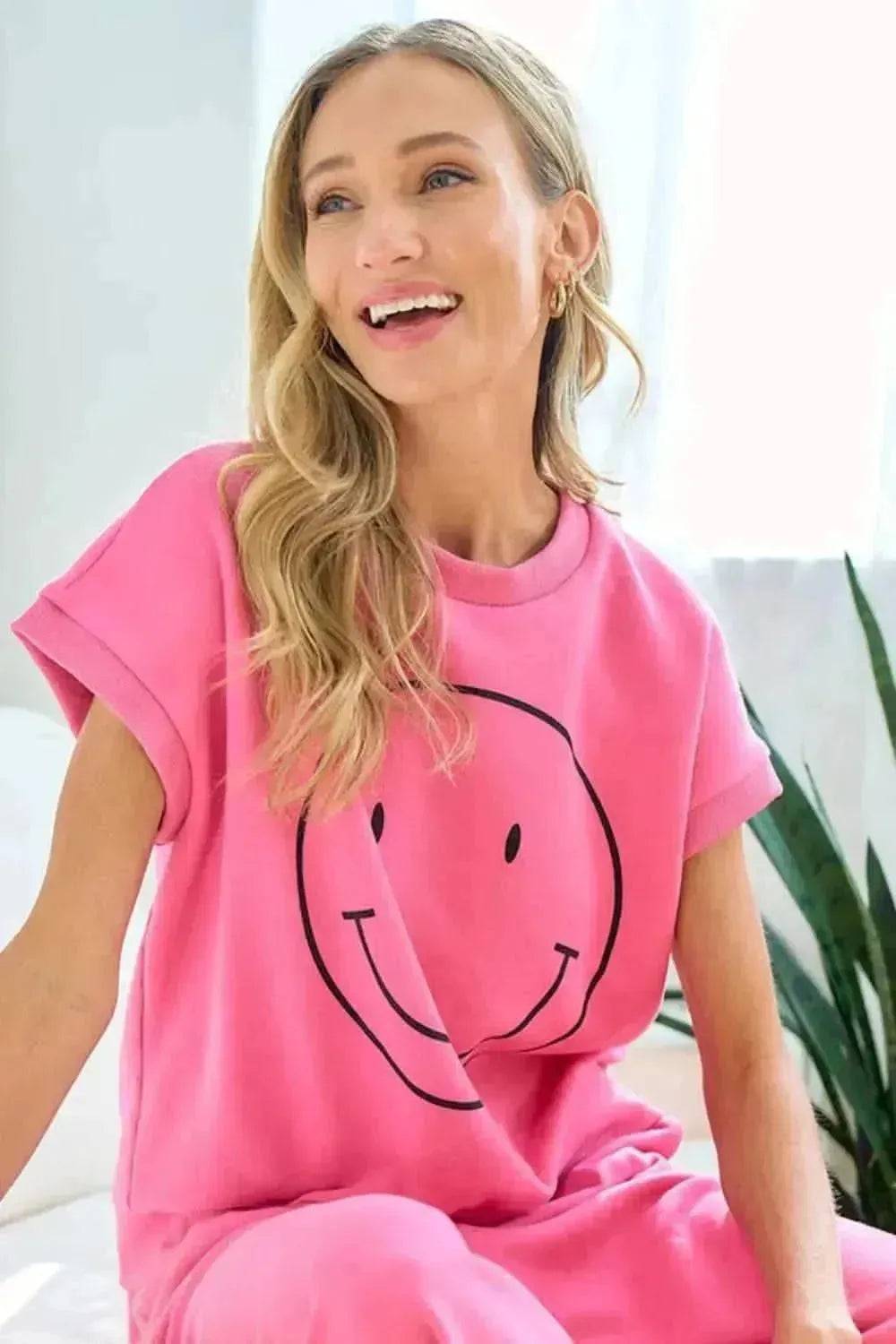 First Love Smile Face Drop Shoulder Brushed Inside T-Shirt - Bad Moms Club