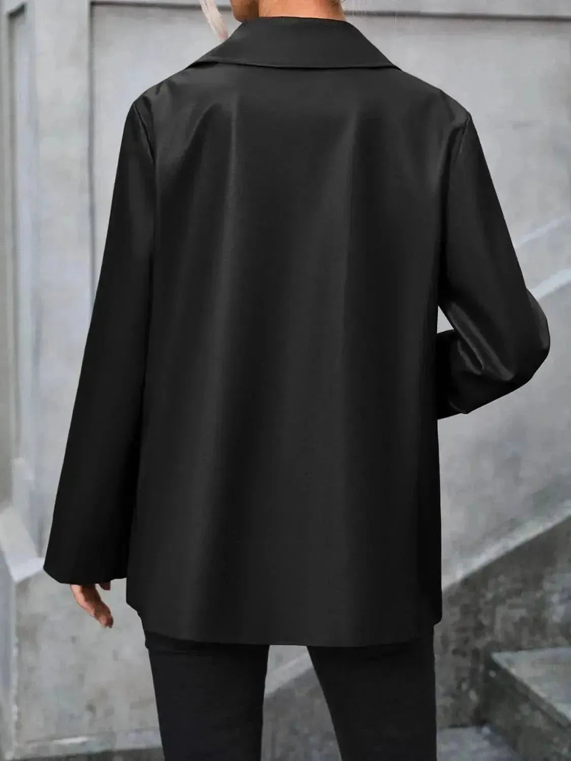 Pocketed Button Up Collared Neck Blazer - Bad Moms Club