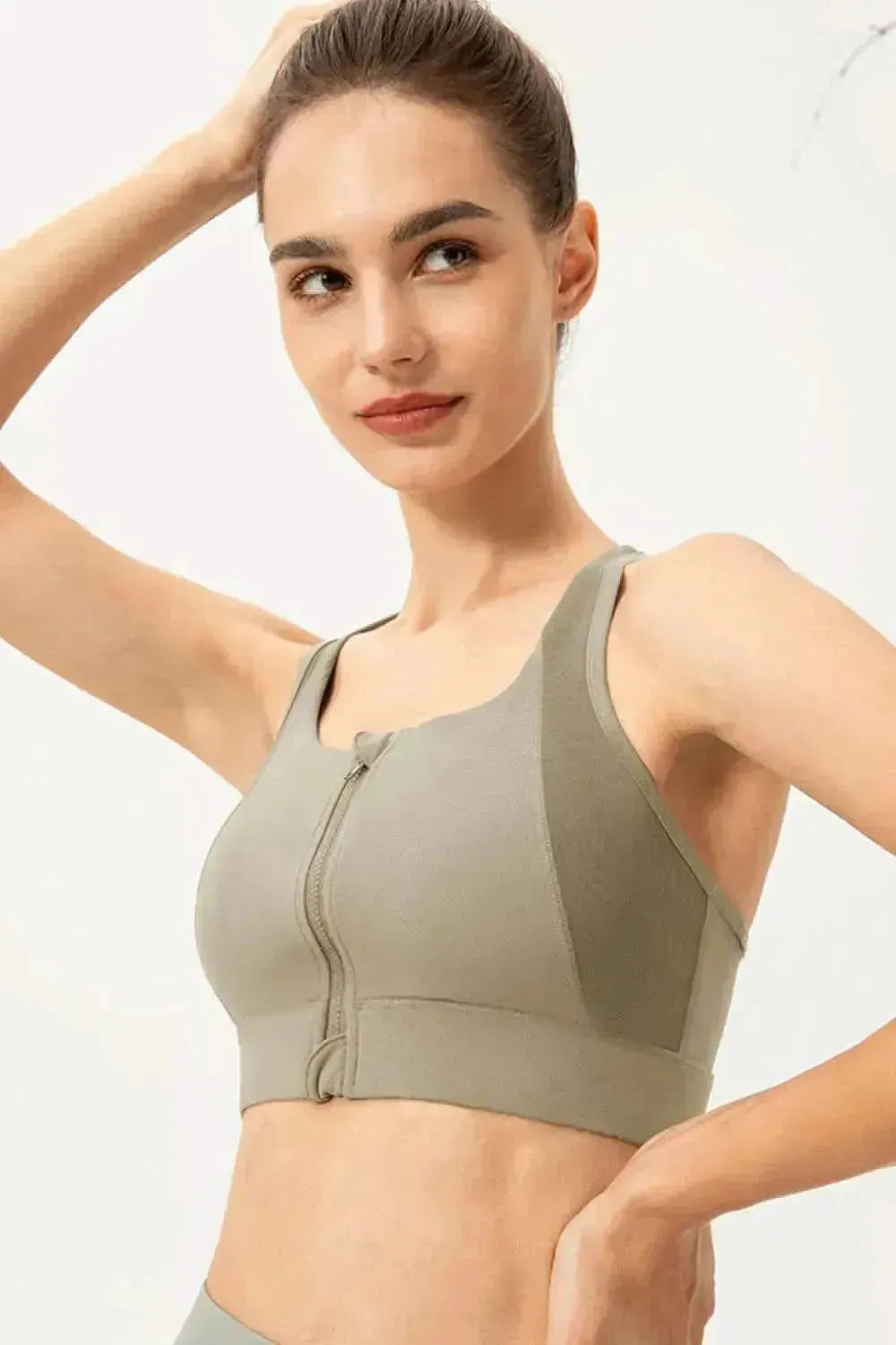 Zip-Up Round Neck Sports Bra - Bad Moms Club