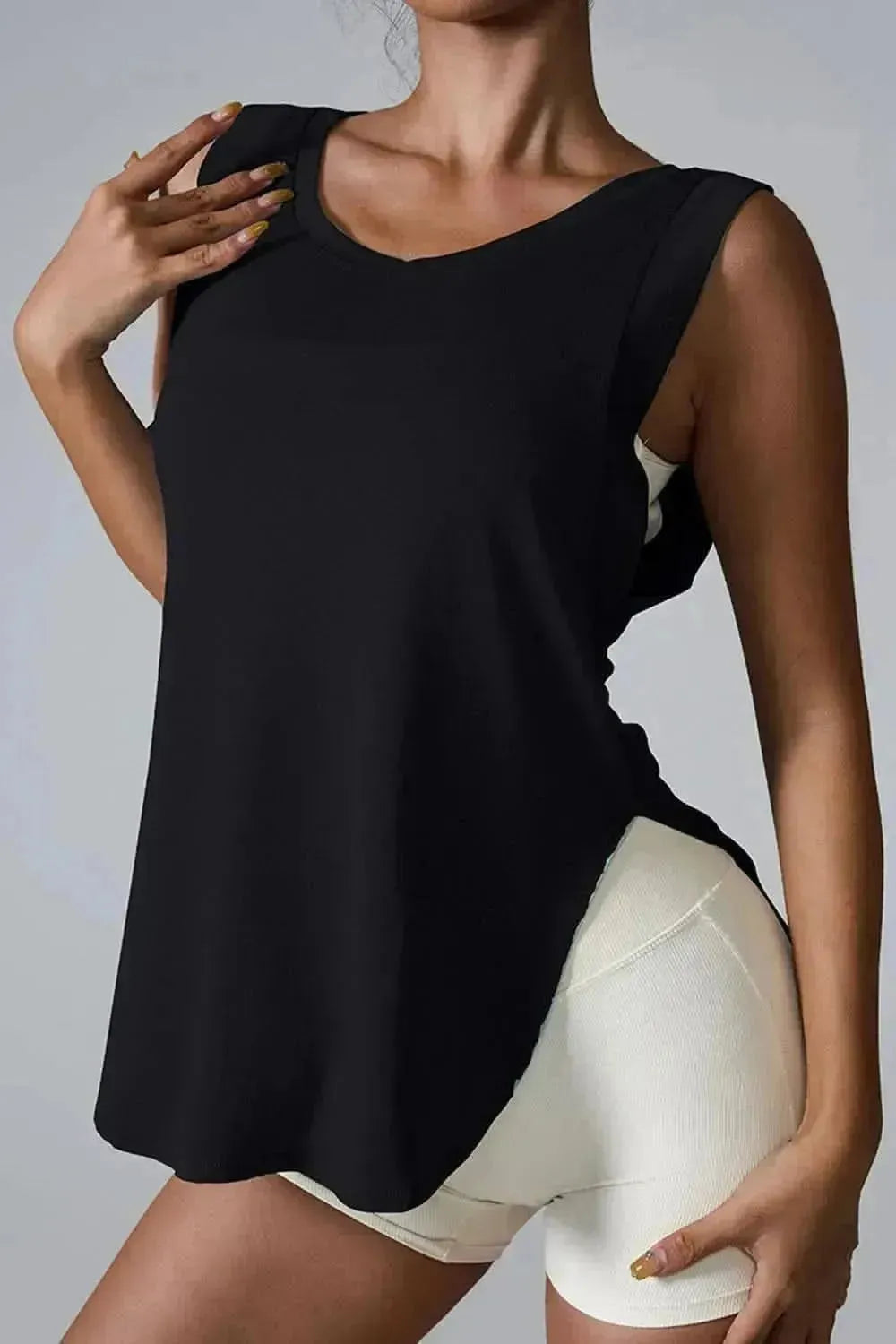 Slit Round Neck Active Tank - Bad Moms Club