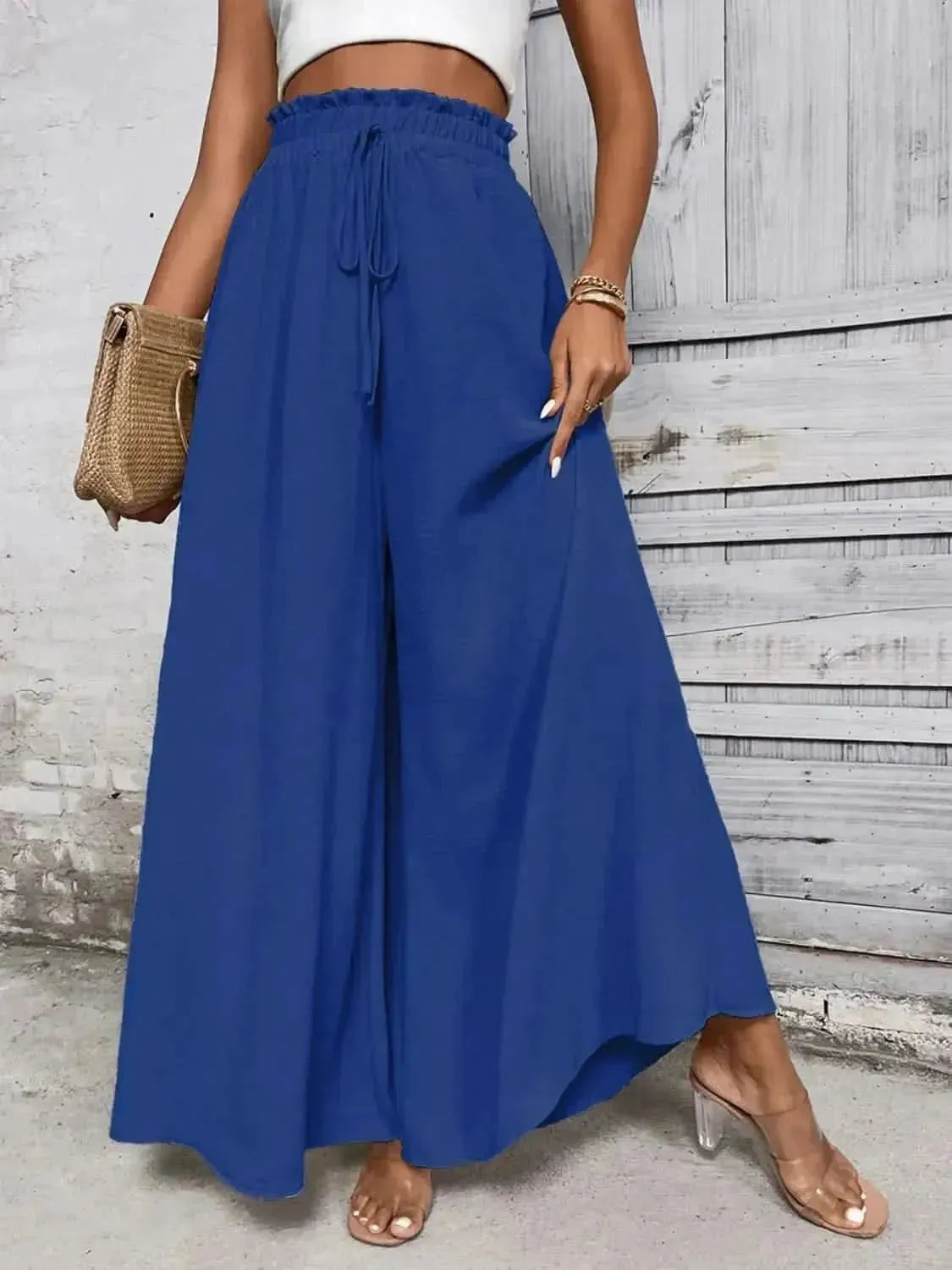 Honey Tied High Waist Wide Leg Pants - Bad Moms Club