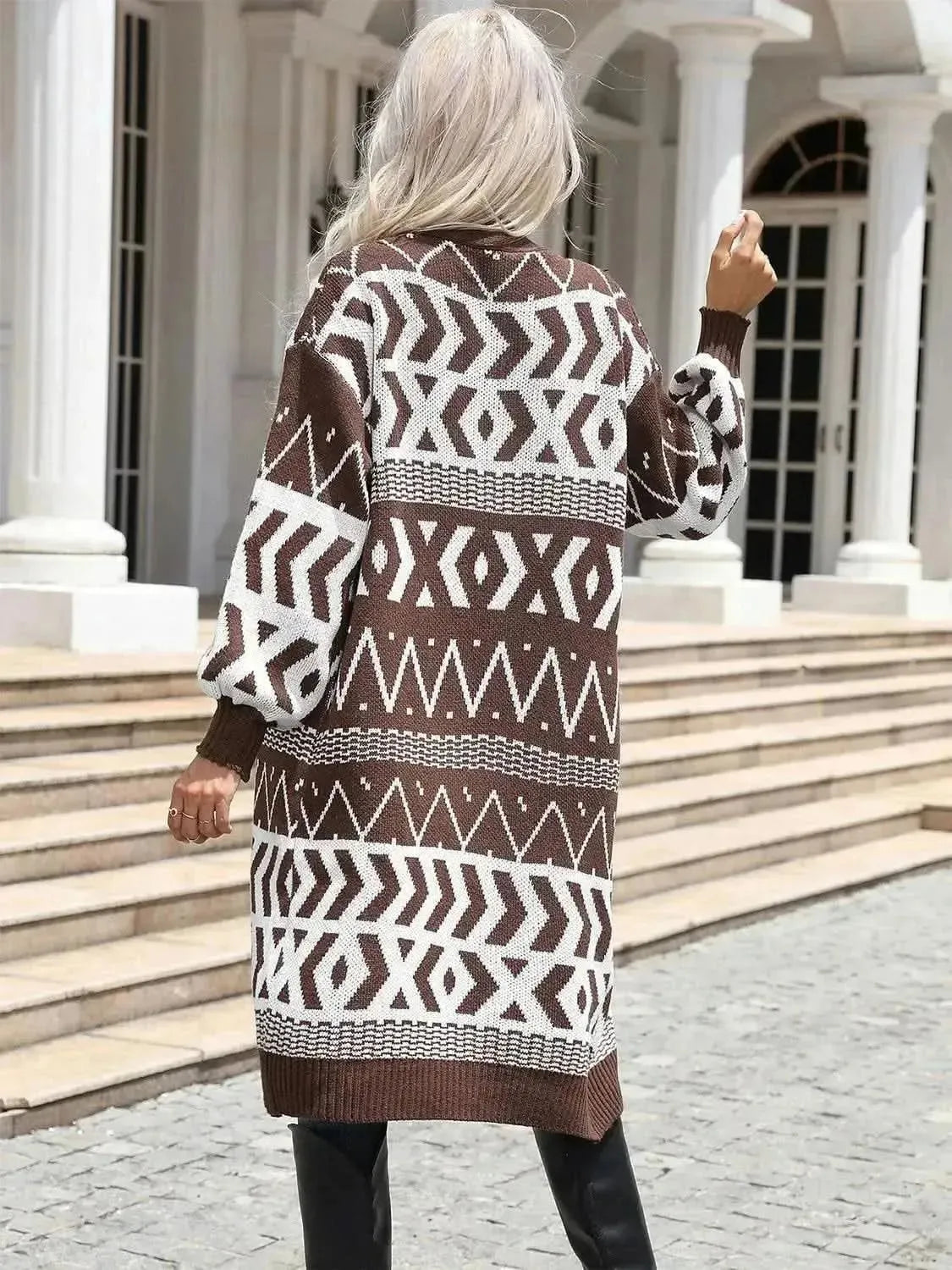 Geometric Open Front Longline Cardigan - Bad Moms Club