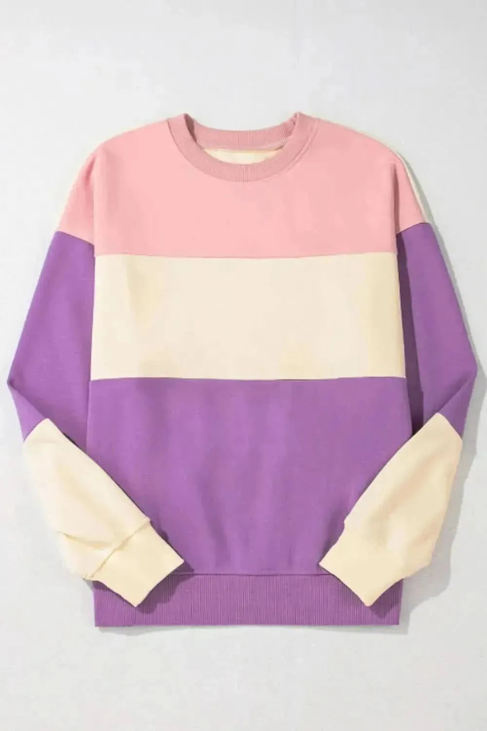Contrast Round Neck Long Sleeve Sweatshirt - Bad Moms Club