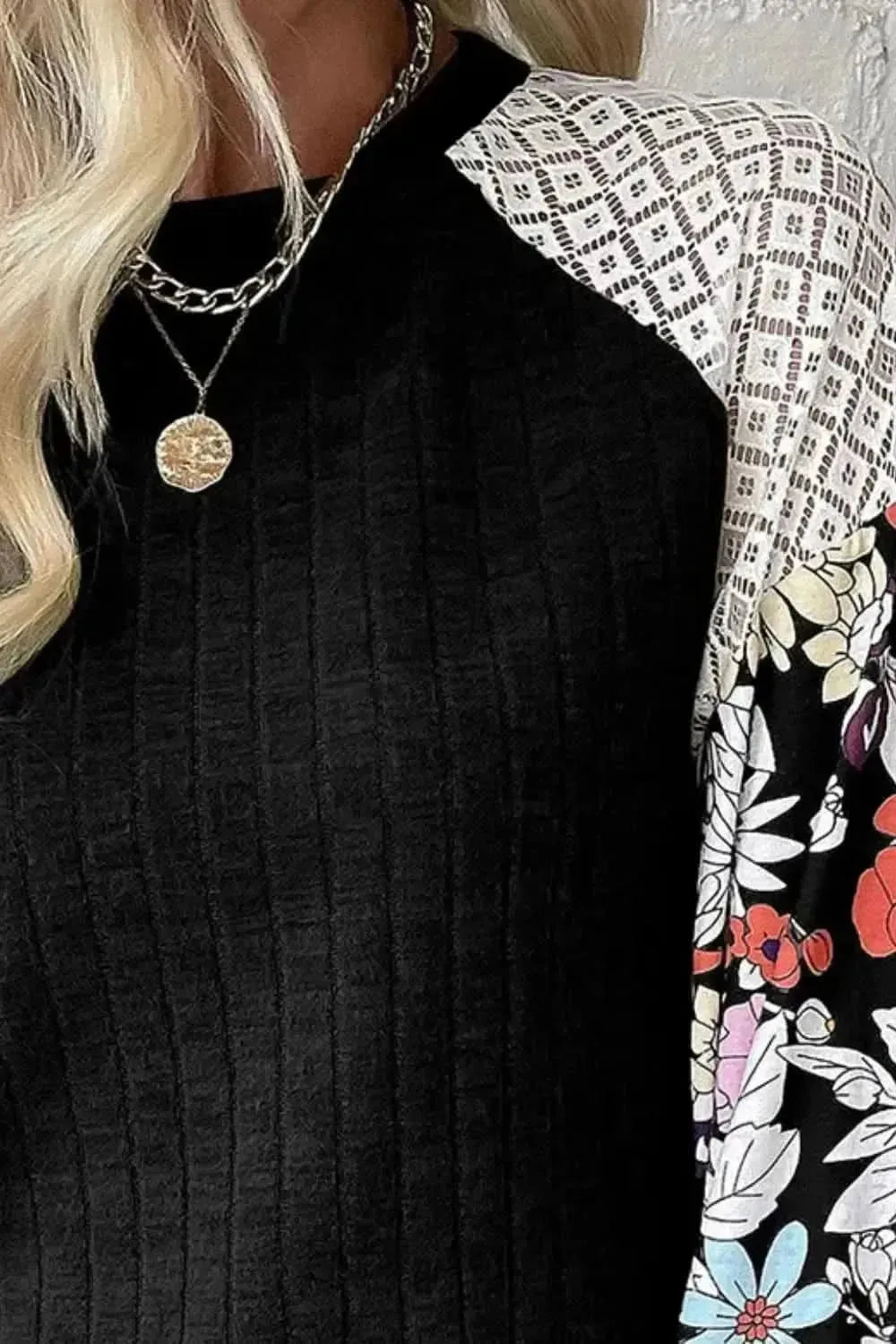 Printed Round Neck Long Sleeve Top - Bad Moms Club